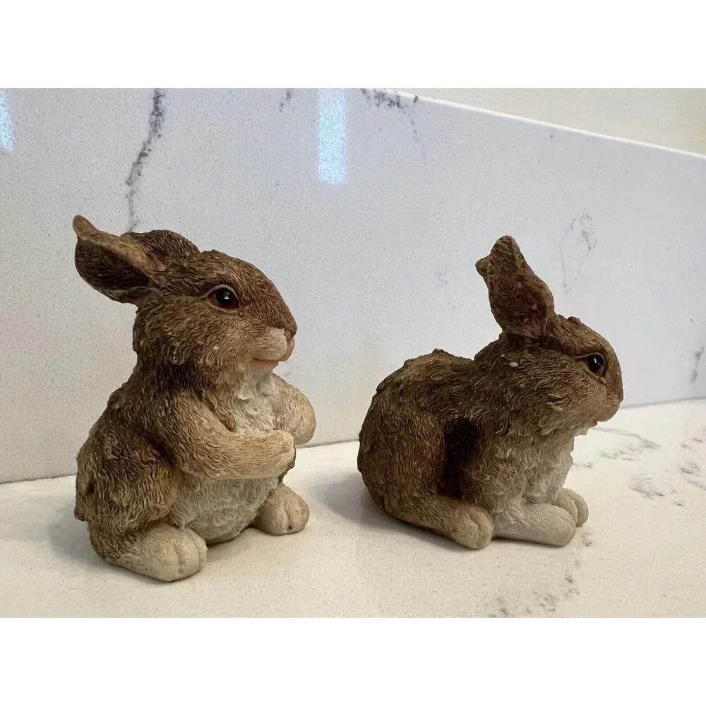 SOLD ebay Vintage Pair of Bunnies Rabbits Resin - Picture 4 of 8